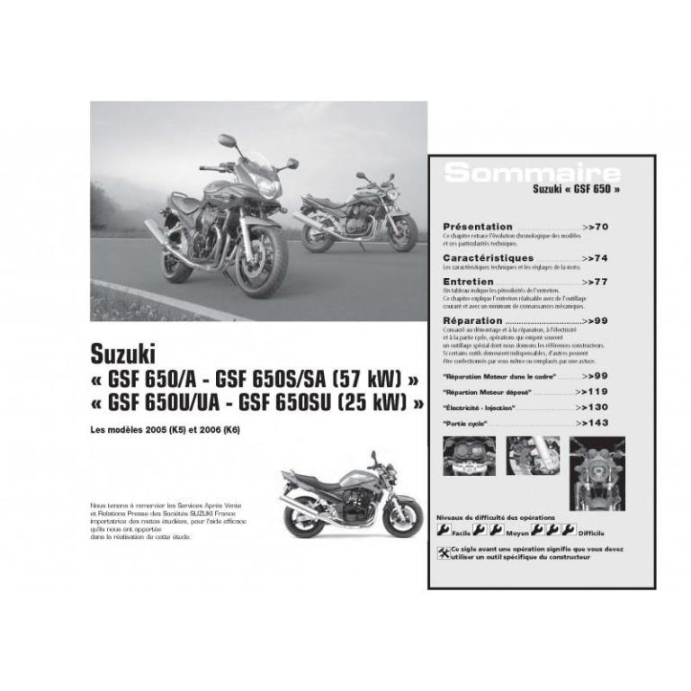 Revue technique moto ETAI RMT 139.1 YAMAHA YBR - XT 125 (2005) et SUZUKI GSF 650 (2005 à 2006) - ref. 20092
