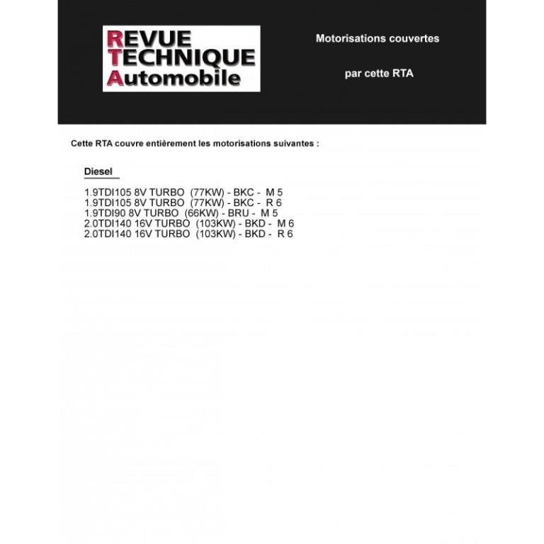 Revue technique auto (Rta) ETAI RTA 680.1 VW GOLF V TDI - ref. 20152
