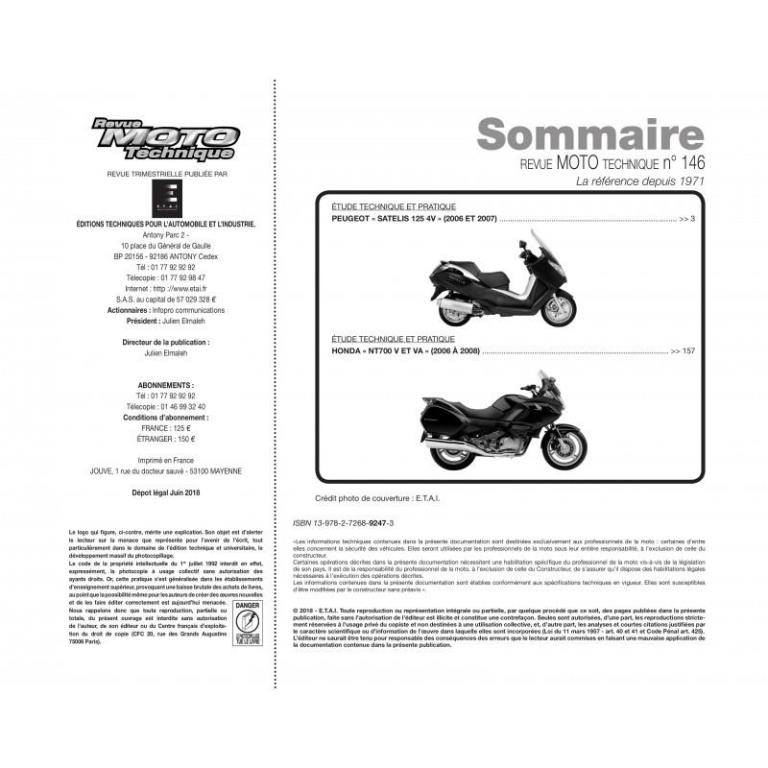 Revue technique moto ETAI RMT 146.1 PEUGEOT SATELIS 125 4V (2006 à 2007) et HONDA NT 700 (2006 à 2008) - ref. 21800