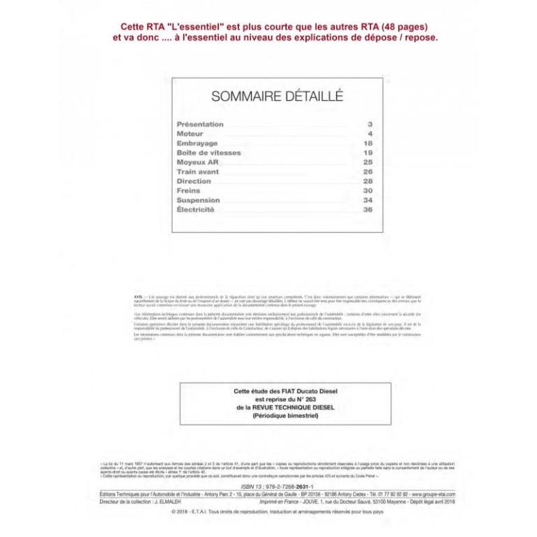 Revue technique auto (Rta) ETAI RTA 263.1 FIAT DUCATO 2,8 JTD - ref. 22048