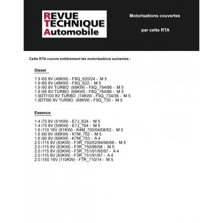 Revue technique auto (Rta) ETAI RTA 119.1 RENAULT MEGANE ET SCENIC ES/DIE JUSQU'A 99 - ref. 22904
