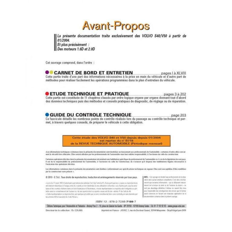 Revue technique auto (Rta) ETAI RTA B718.6 VOLVO V50/S40 - ref. 23541