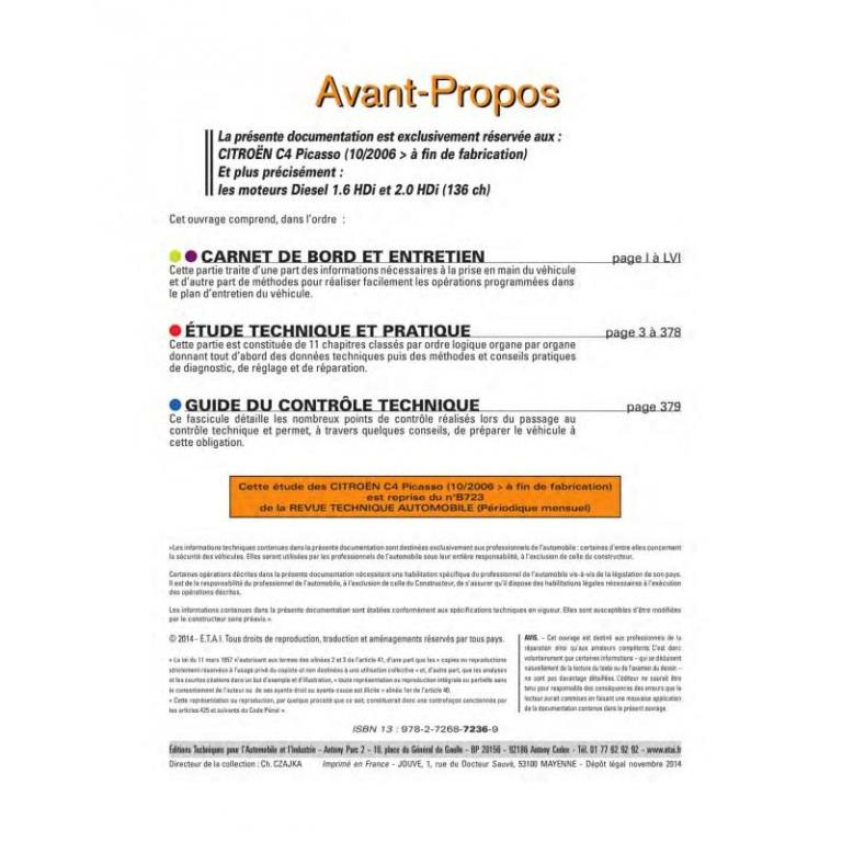 Revue technique auto (Rta) ETAI RTA B723.6 C4 ET GRAND PICASSO 1.6+2.0 HDI 10/06> - ref. 23546