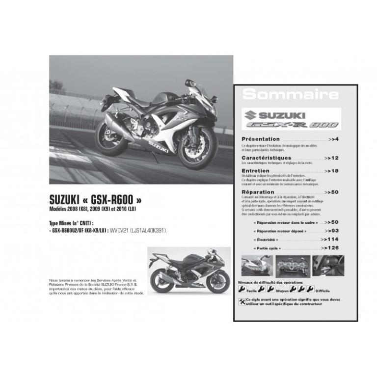 Revue technique moto ETAI RMT 160 PIAGGIO XEVO 125 (2007à 2010) et SUZUKI GSX-R600 (2008 à 2010) - ref. 23668