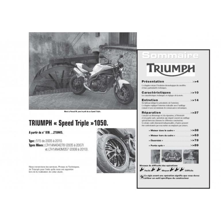 Revue technique moto ETAI RMT 161 YAMAHA & MBK 125 (2010 à 2011) et TRIUMPH SPEED TRIPLE (2005 à 2010) - ref. 23669
