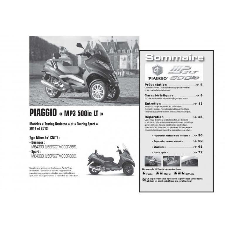 Revue technique moto ETAI RMT 167 PIAGGIO MP3 500 LT (2011 à 2012) et SUZUKI GSX-R1000 (2009 à 2013) - ref. 24528
