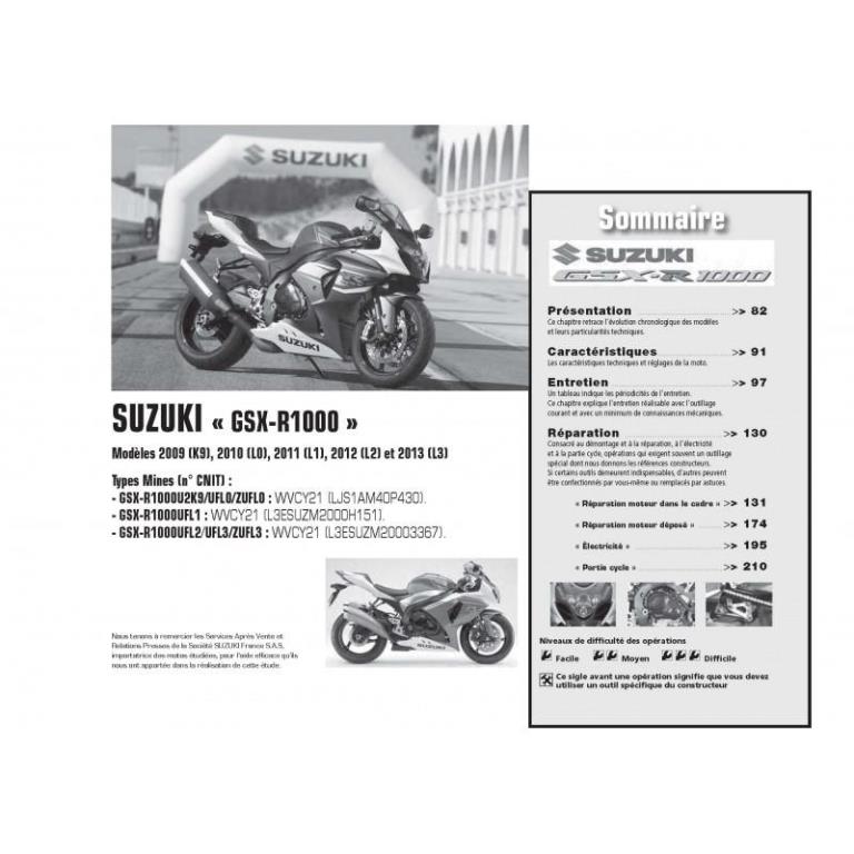 Revue technique moto ETAI RMT 167 PIAGGIO MP3 500 LT (2011 à 2012) et SUZUKI GSX-R1000 (2009 à 2013) - ref. 24528