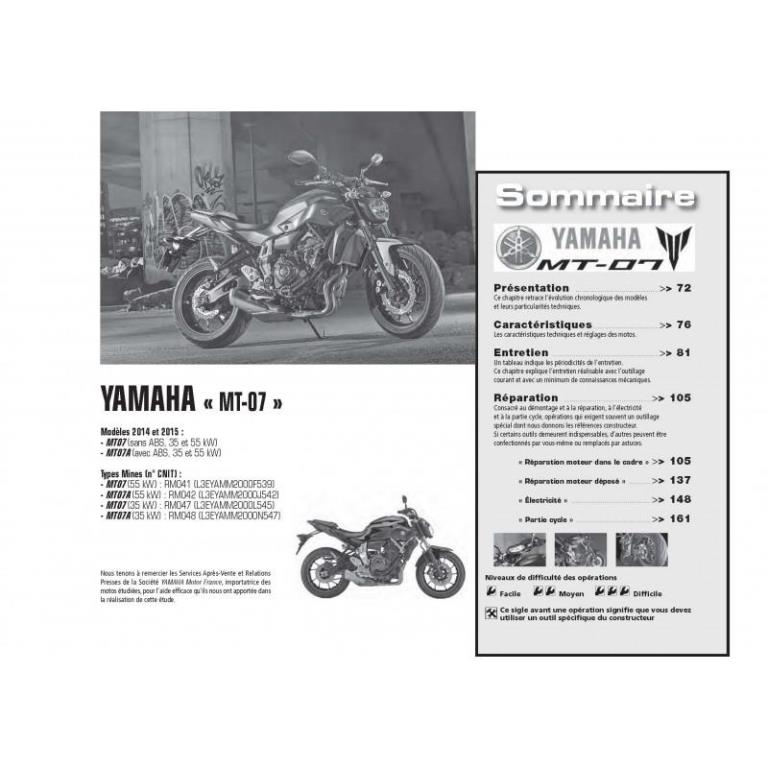 Revue technique moto ETAI RMT 175 PIAGGIO MP3 YOURBAN 300ie (2012 à 2014) et YAMAHA MT-07 (2014 et 2015) - ref. 25439