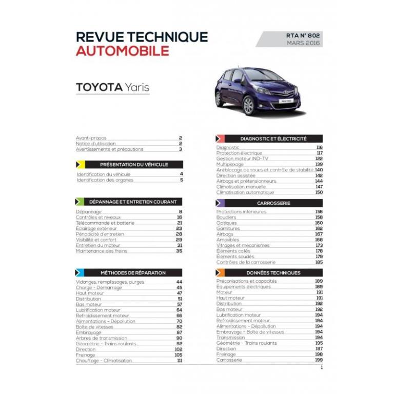 Revue technique auto (Rta) ETAI RTA 802 TOYOTA Yaris III 2011 à 2014 1.4 D-4D 90 ch - ref. 25907