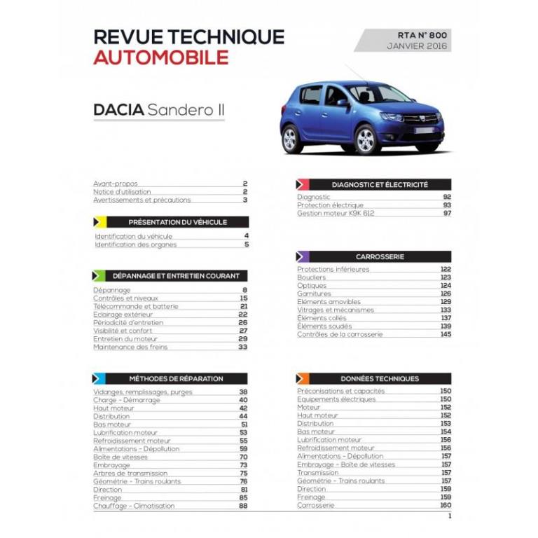 Revue technique auto (Rta) ETAI RTA 800 DACIA Sandero II Depuis 09/2012 1.5 dCi 75 et 90 ch - ref. 25909