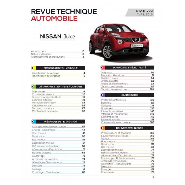 Revue technique auto (Rta) ETAI NISSAN JUKE 1.5 DCI 110 CH 2010-09-> - ref. 25910