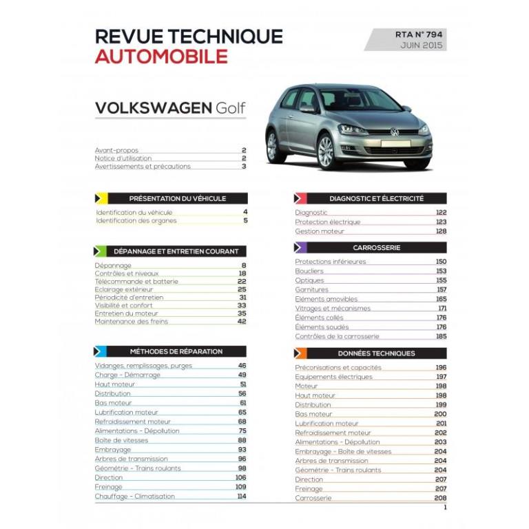 Revue technique auto (Rta) ETAI Volkswagen Golf VII 1.6 TDi 105 ch 10/2012 - ref. 25912