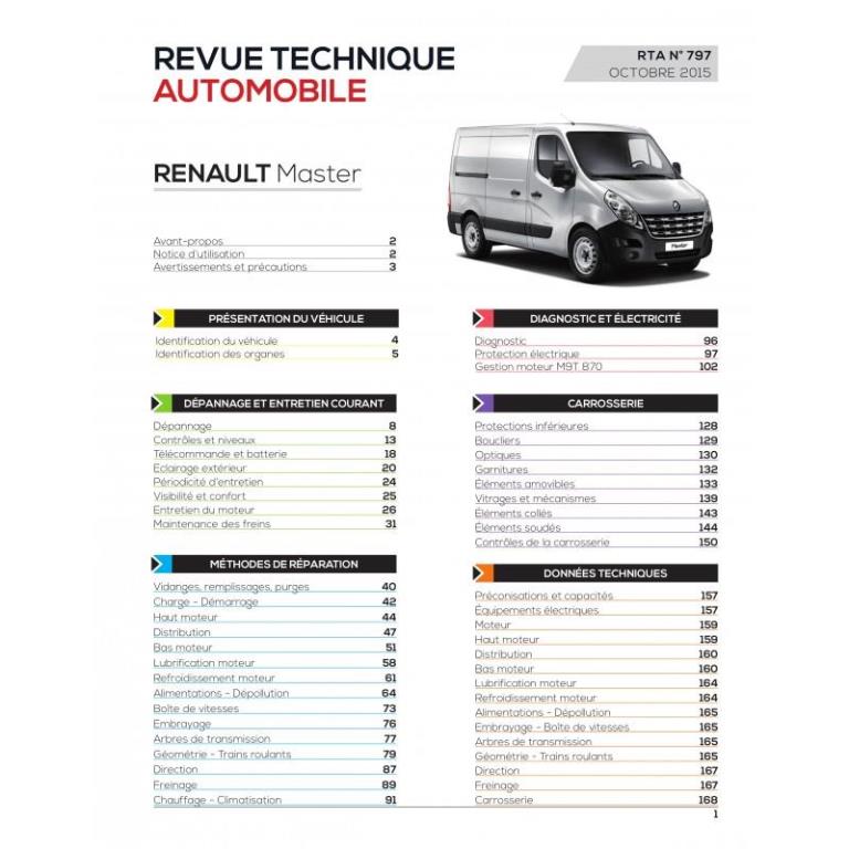 Revue technique auto (Rta) ETAI RTA 797 RENAULT Master III 04/2010 à 05/2014 2.3 dCi 125 ch - ref. 25915