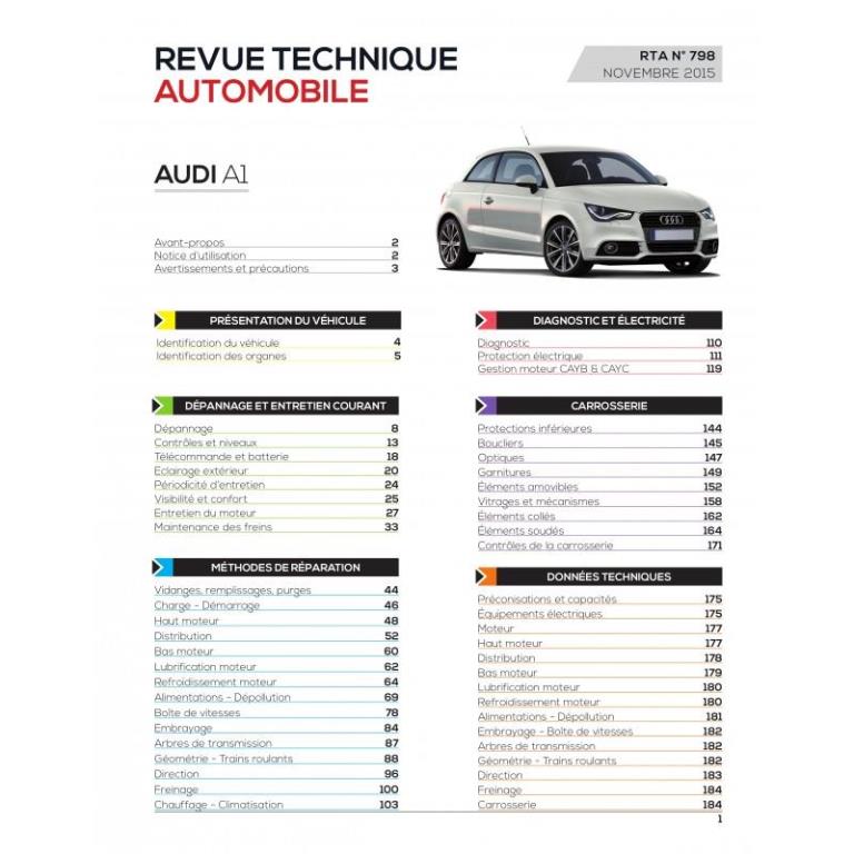 Revue technique auto (Rta) ETAI RTA 798 AUDI A1 09/2010 à 01/2015 1.6 TDi (90 et 105 ch) - ref. 25916