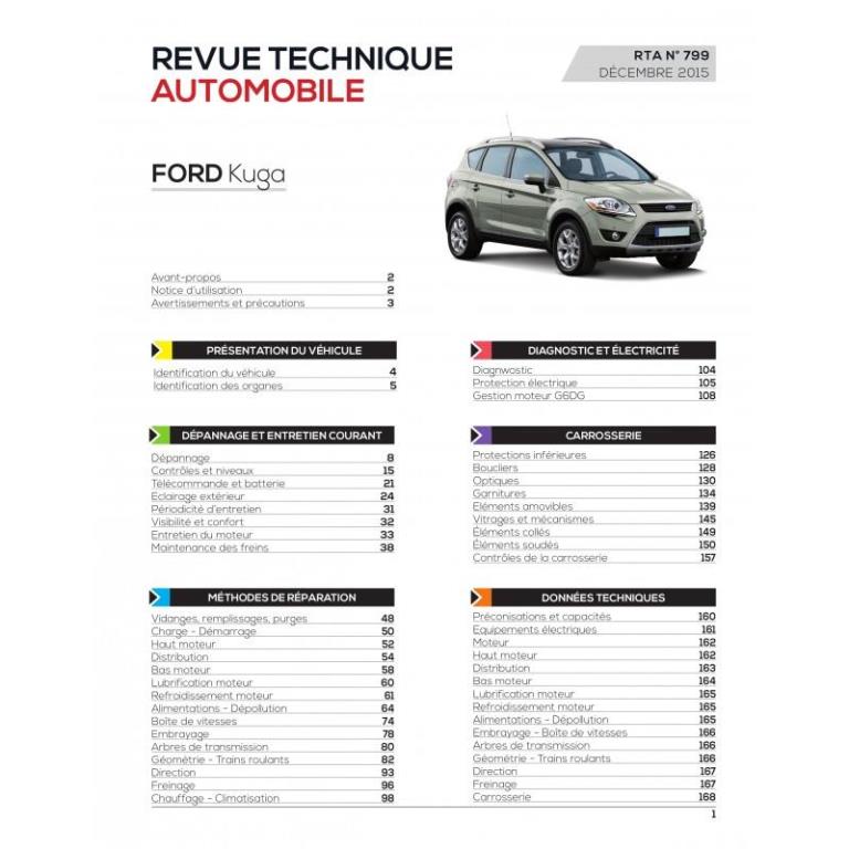 Revue technique auto (Rta) ETAI RTA 799 FORD Kuga 03/2008 à 12/2012 2.0 TDCi 136 ch - ref. 25917