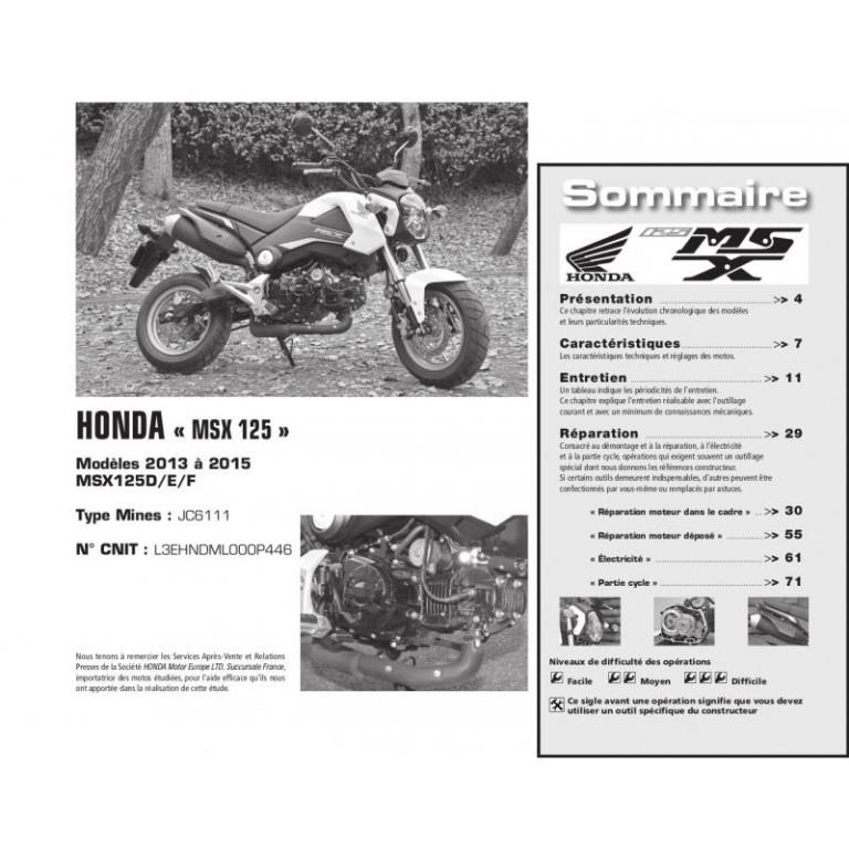Revue technique moto ETAI RMT 179 HONDA MSX 125 (2013 à 2015) et HONDA MOTEUR NC700-750DCT (2012 à 2015) - ref. 25921