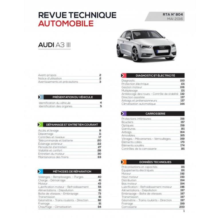Revue technique auto (Rta) ETAI RTA 804 A3 III 2.0 TDI 150 ch - ref. 26370