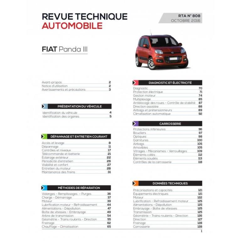 Revue technique auto (Rta) ETAI RTA 808 PANDA III Depuis 01/2012 1.2i 69 ch - ref. 26371
