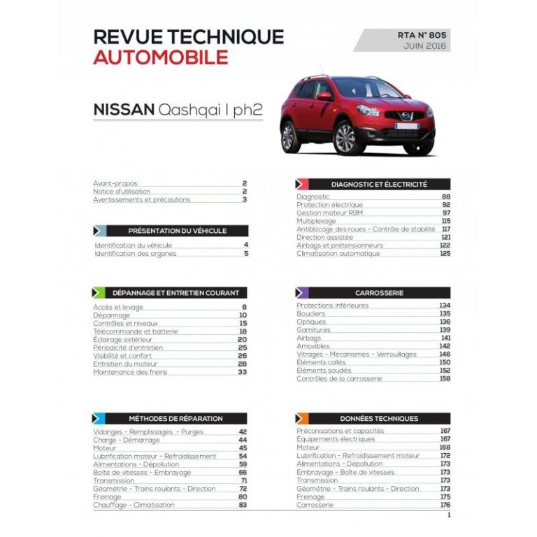 Revue technique auto (Rta) ETAI RTA 805 NISSAN Qashqai I Phase2 03/2010 1.6 dCi 130 ch - ref. 26372