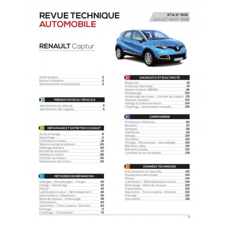 Revue technique auto (Rta) ETAI RTA 806 RENAULT Captur Depuis 04/2013 Tce 90 ch - ref. 26373