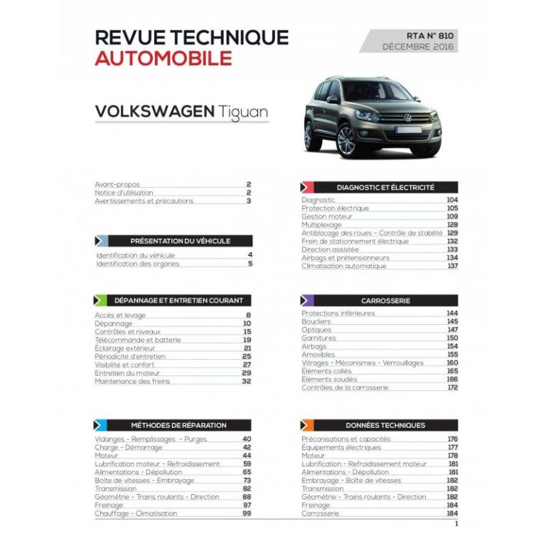 Revue technique auto (Rta) ETAI RTA 810 TIGUAN Ph. 2:2 OTDI Depuis 04/2011 11à et 140 ch - ref. 26376