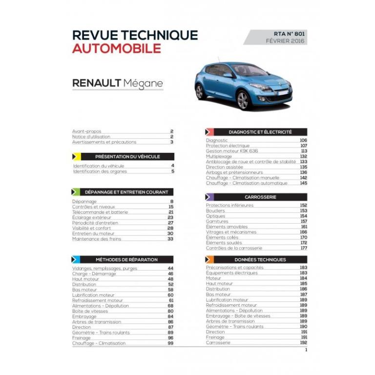 Revue technique auto (Rta) ETAI RTA 801 RENAULT Mégane III Phase 2 2012 à 2014 1.5 dCi 110 - ref. 26440