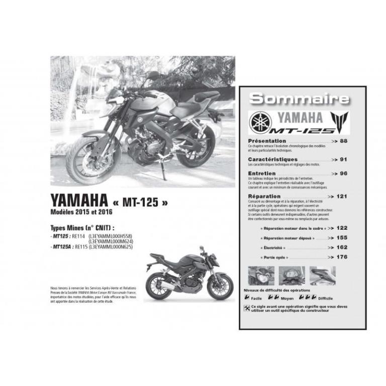 Revue technique moto ETAI RMT 183 YAMAHA MT 125 (2015 à 2016) et HONDA CB 125 F (2015 à 2016) - ref. 26546