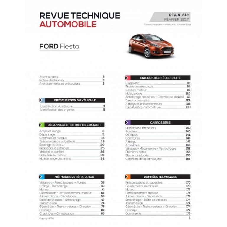 Revue technique auto (Rta) ETAI RTA 812 FORD FIESTA VI Ph.2 Depuis 11/2012 1.0i 100ch - ref. 26736