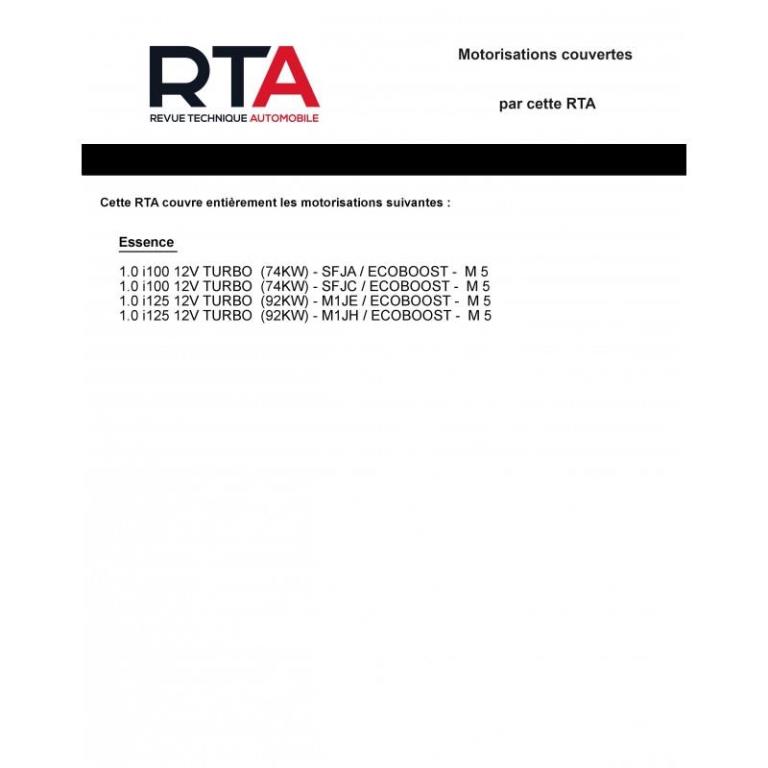Revue technique auto (Rta) ETAI RTA 812 FORD FIESTA VI Ph.2 Depuis 11/2012 1.0i 100ch - ref. 26736