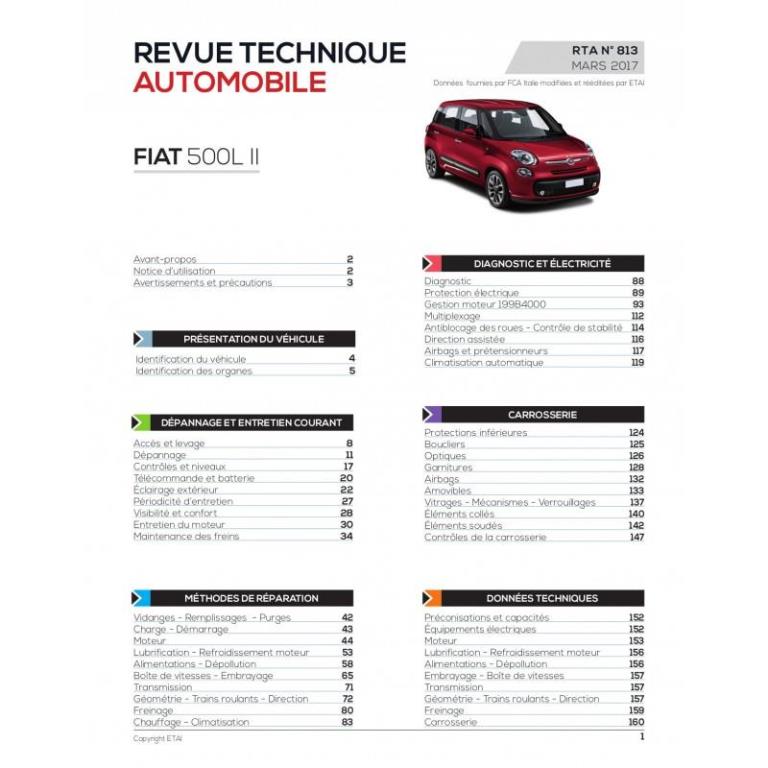 Revue technique auto (Rta) ETAI RTA 813 FIAT 500L II : 1.3 JTD Depuis 07/2012 85ch - ref. 26737