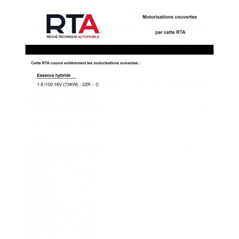 Revue technique auto (Rta) ETAI RTA 814 TOYOTA AURIS II Ph1:1;8i EH (Hybrid) De 2013 à 2015 - ref. 26738