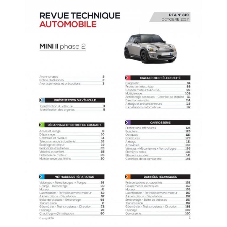 Revue technique auto (Rta) ETAI RTA 819 MINI II Ph.2 1.6 D (90/112ch) 2010 à 2013 - ref. 26743