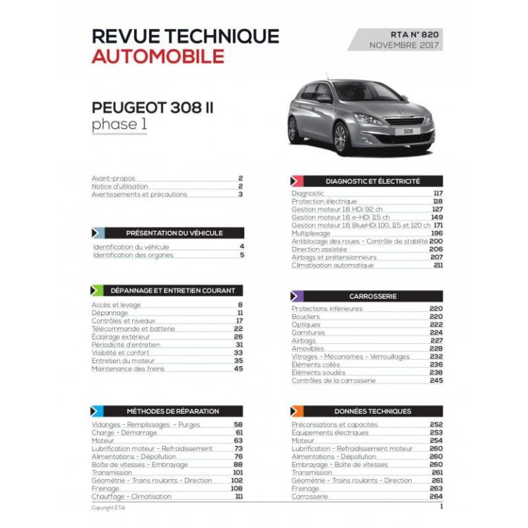 Revue technique auto (Rta) ETAI RTA 820 P308 II Ph.1 1.6 HDI 5P BREAK 2013 à 2017 - ref. 26744