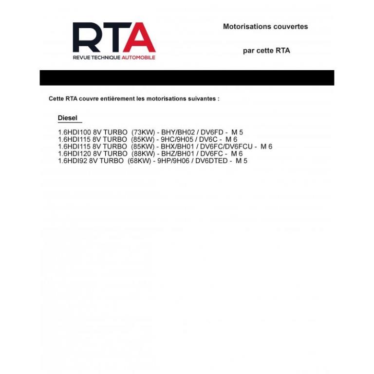 Revue technique auto (Rta) ETAI RTA 820 P308 II Ph.1 1.6 HDI 5P BREAK 2013 à 2017 - ref. 26744