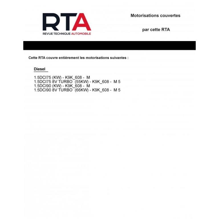 Revue technique auto (Rta) ETAI RTA 821 R KANGOO II Ph.2 1.5 Dci (75et90ch) depuis 2013 - ref. 26745
