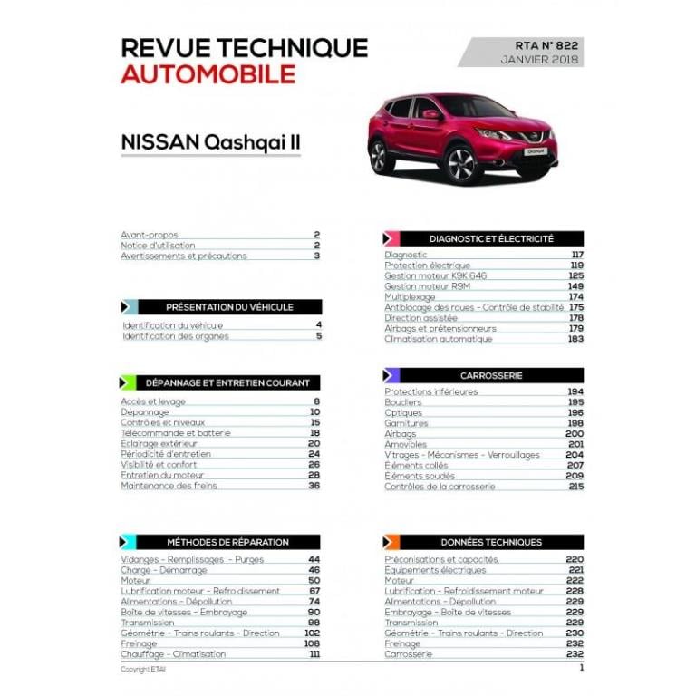 Revue technique auto (Rta) ETAI RTA 822 QASHQAI II 1.5Ci & 1.6Dci de 2014 à 2017 - ref. 27202