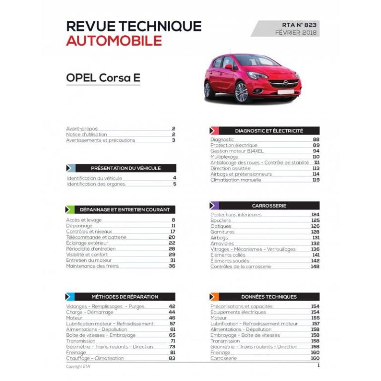 Revue technique auto (Rta) ETAI RTA 823 OPEL CORSA V 1.4i depuis 2014 - ref. 27203