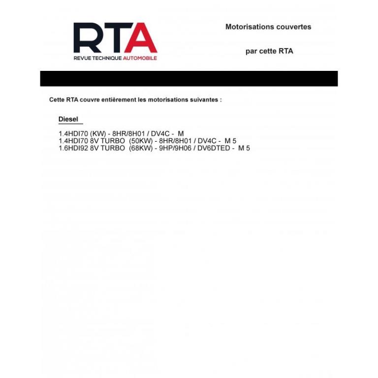Revue technique auto (Rta) ETAI RTA 825 P 207/1.4 Hdi (70ch) 1.6 Hdi (92ch)(2010 à 2014) - ref. 27205