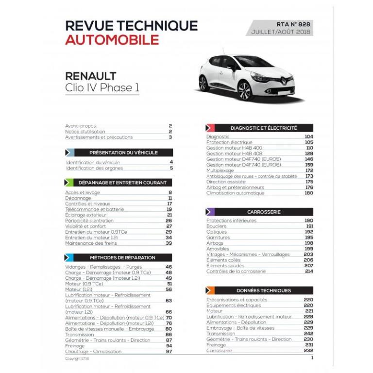 Revue technique auto (Rta) ETAI RTA 828 R CLIO HAYON/BREAK 5P PHASE 1 2012-10->-RTA - ref. 27208