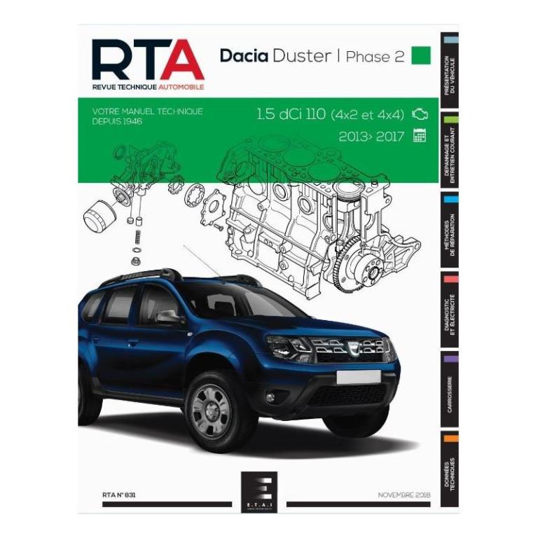 Revue technique auto (Rta) ETAI RTA 831 DACIA DUSTER I PHASE 2 (2013 à 2017) - ref. 27211