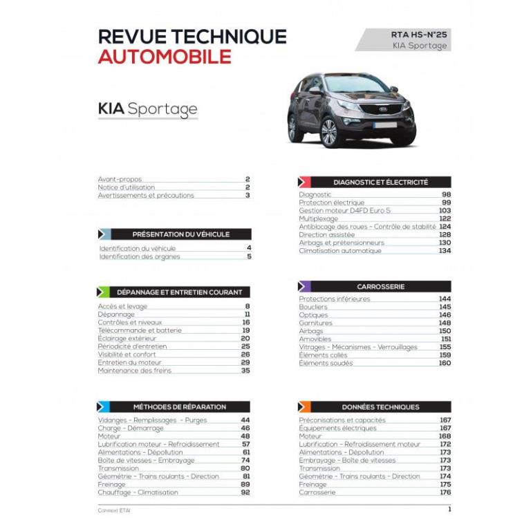 Revue technique auto (Rta) ETAI RTA Hors série 25 KIA SPORTAGE III Phase 2 (2014 à 2016) - ref. 27579