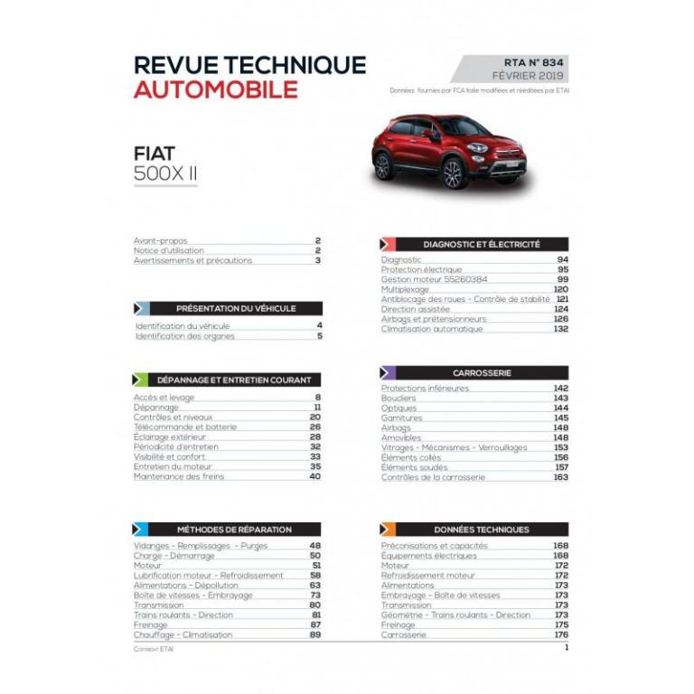 Revue technique auto (Rta) ETAI RTA 834 FIAT 500X (2014 à ce jour) - ref. 27793