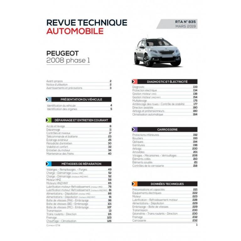 Revue technique auto (Rta) ETAI RTA 835 PEUGEOT 2008 I PHASE 1 (2013 à 2017) - ref. 27794