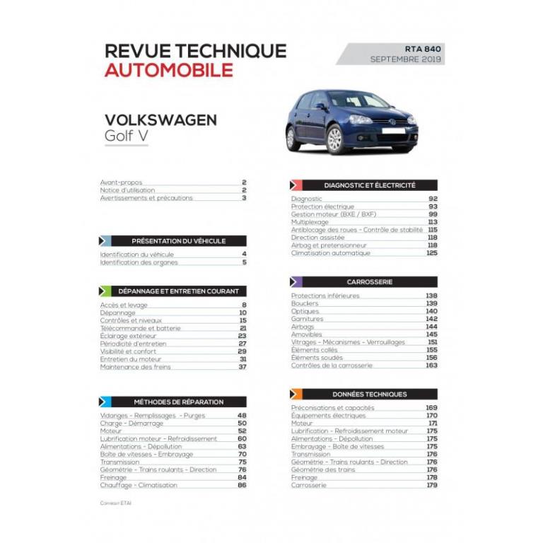 Revue technique auto (Rta) ETAI RTA 840 VOLKSWAGEN GOLF V (2003 à 2008) - ref. 27799