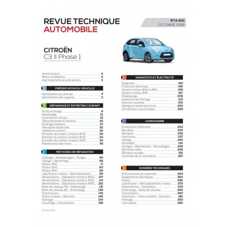 Revue technique auto (Rta) ETAI RTA 841 CITROEN C3 II Phase 1 (2009 à 2013) - ref. 27800