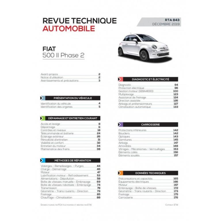 Revue technique auto (Rta) ETAI RTA 843 FIAT 500 II Phase 2 (2015 à ce jour) - ref. 27802