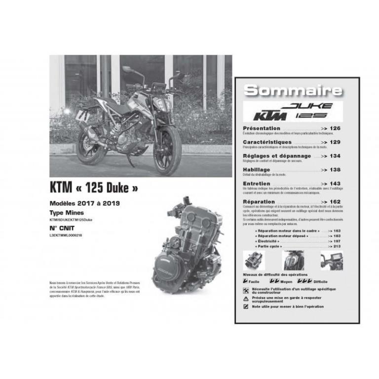Revue technique moto ETAI RMT 193 KTM 125 DUKE (2017 à 2019) et HONDA CB500 FA - XA (2016 à 2018) - ref. 27804