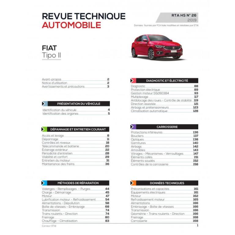Revue technique auto (Rta) ETAI RTA hors série n°26 FIAT TIPO II (2016 à ce jour) - ref. 27816