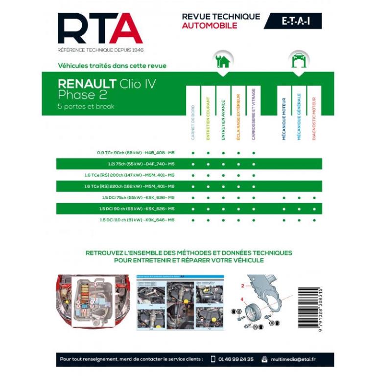 Revue technique auto (Rta) ETAI RTA 848 - RENAULT CLIO IV (2016 - 2019) - ref. 27902