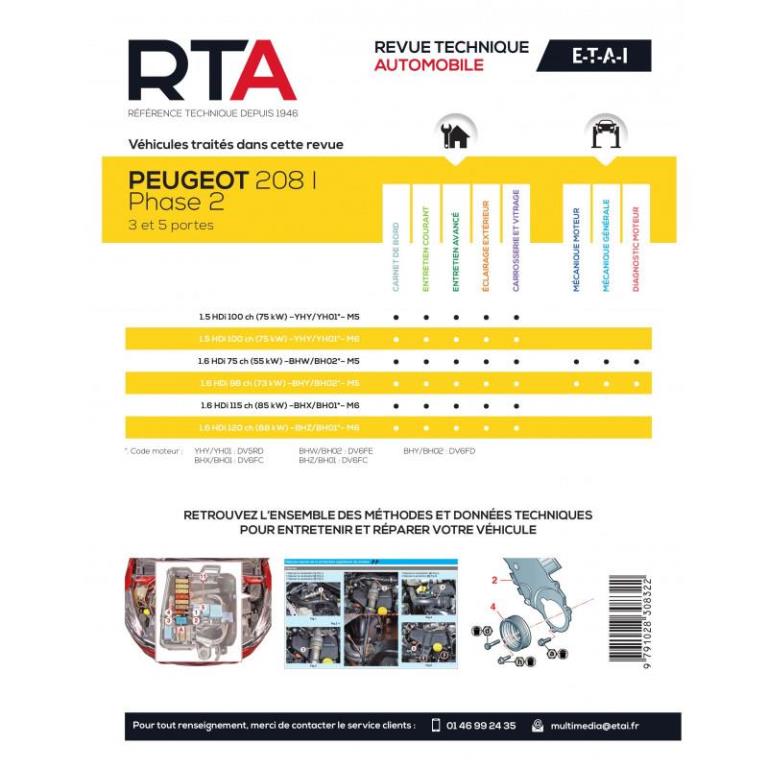 Revue technique auto (Rta) ETAI RTA 849 PEUGEOT 208 PHASE 2 (2015 à 2019) - Diesel - ref. 27904